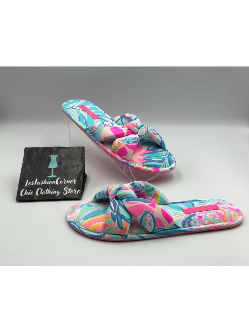 NWOT Lilly Pulitzer In The Sea Glass Aqua Rainforest Pool Slippers Sz S/M 3334 - Picture 9 of 16